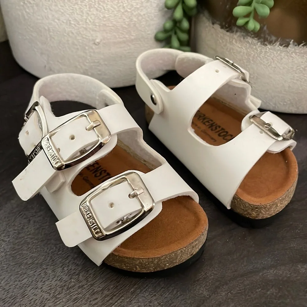 Birkenstock White Kids Double Buckle Sandals